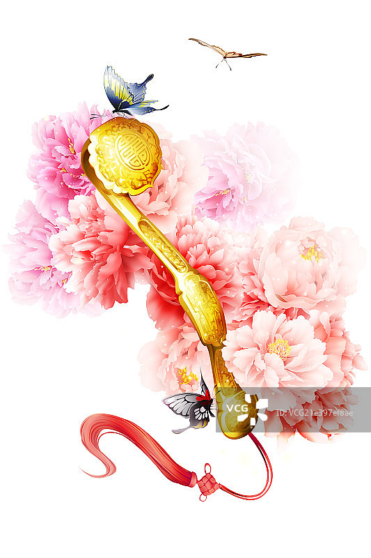 牡丹花和金如意图片素材