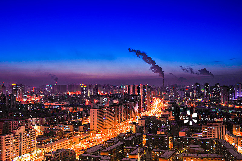 沈阳市区冬天日落全景图图片素材