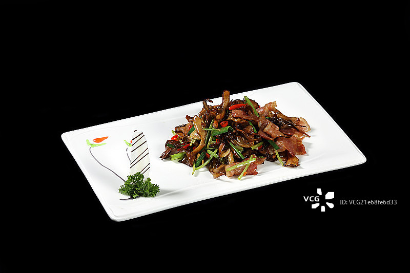 中国菜珊瑚菌炒培根图片素材