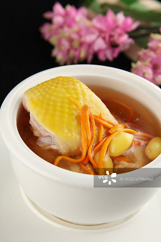 白果虫草花炖土鸡图片素材