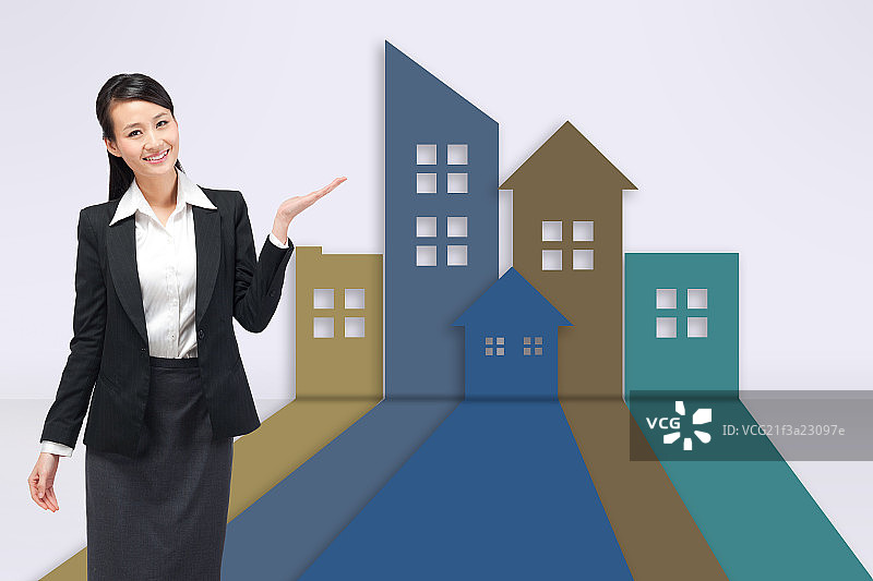 年轻商务女性和建筑图片素材