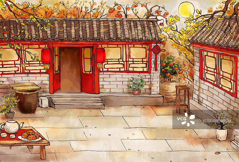 中秋四合院背景图片素材