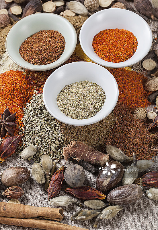 放在桌子上的大量食材 佐料图片素材