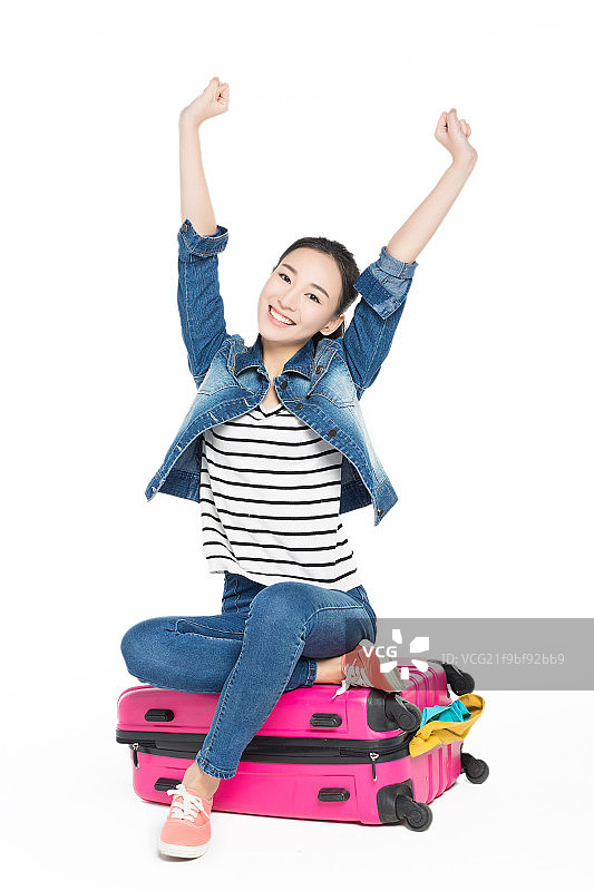 女学生和行李箱图片素材