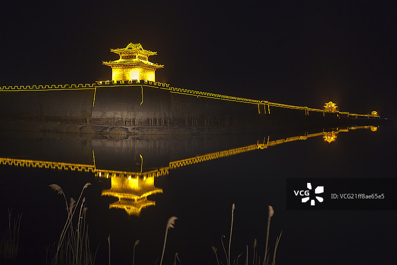 永年古城城墙夜景图片素材