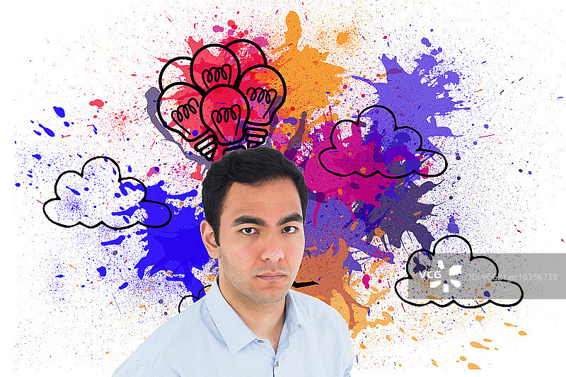 不笑的休闲男人站立的合成图像图片素材