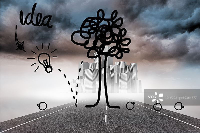 城市街道上的创意树形图图片素材