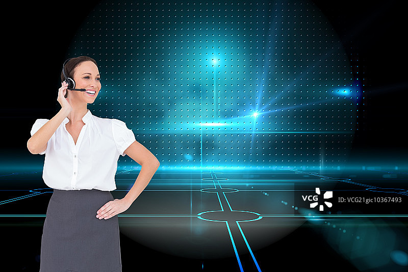 快乐的呼叫中心客服人员工作合成图像图片素材