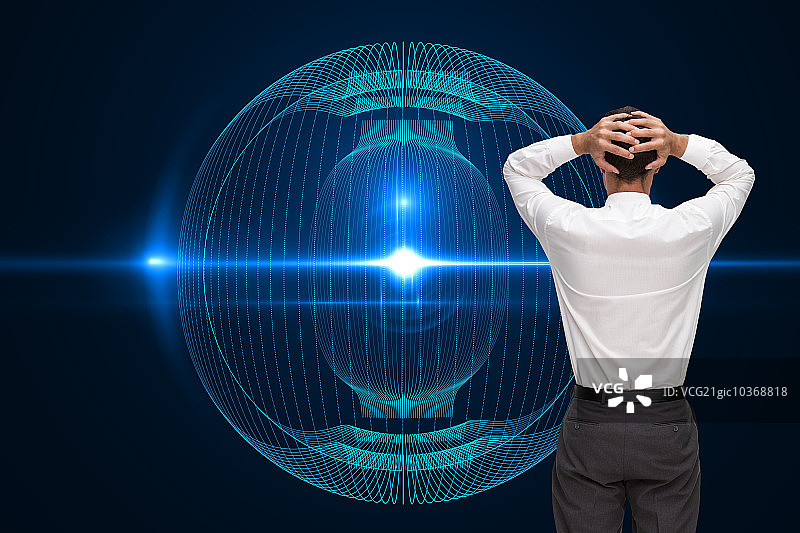 商务人士背对镜头，双手抱头的合成图图片素材
