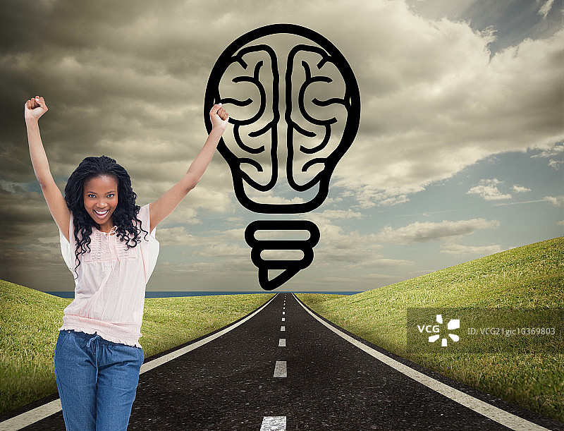 双手举起的快乐年轻女性合成图像图片素材