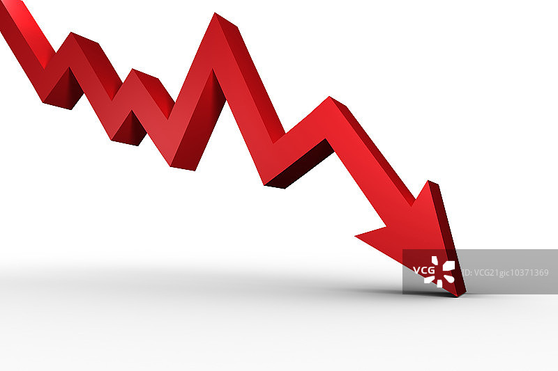 白色背景上指向下的红色箭头图片素材