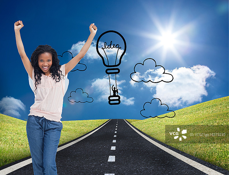 双手举起的快乐年轻女性合成图像图片素材