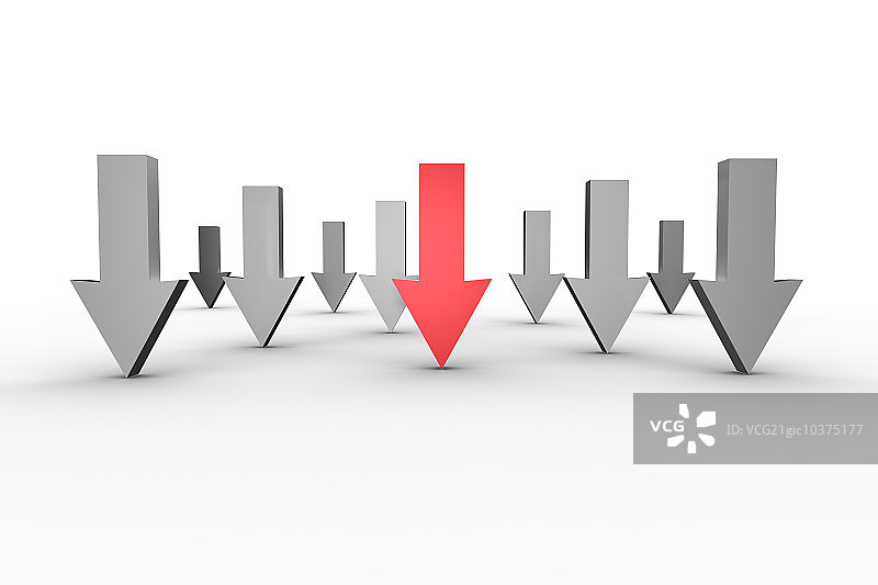 白色背景上指向下的红色和灰色箭头图片素材
