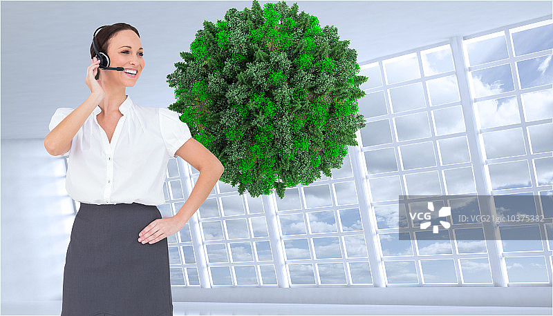 快乐的呼叫中心客服人员工作合成图像图片素材