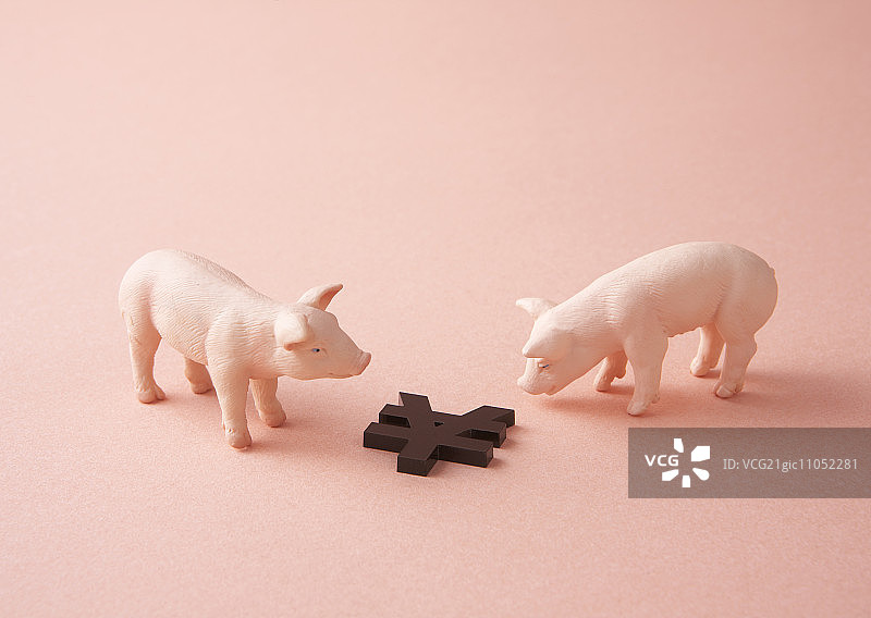 日元符号和小猪摆件图片素材