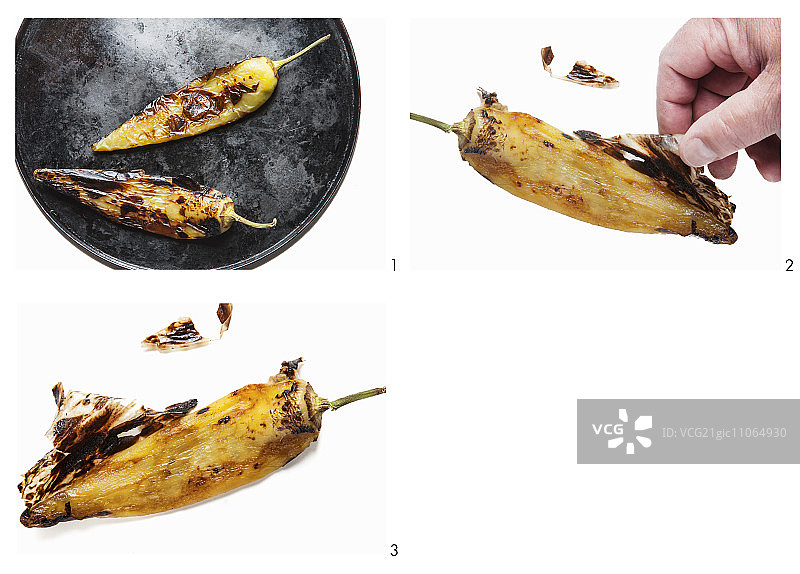 正在烤和剥皮的完整辣椒图片素材
