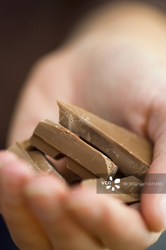 手拿几块巧克力图片素材