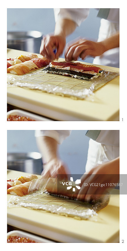 使用竹帘制作寿司图片素材