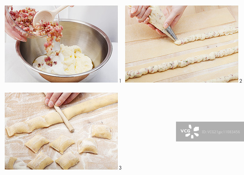 土豆油渣馅意大利饺子制作图片素材