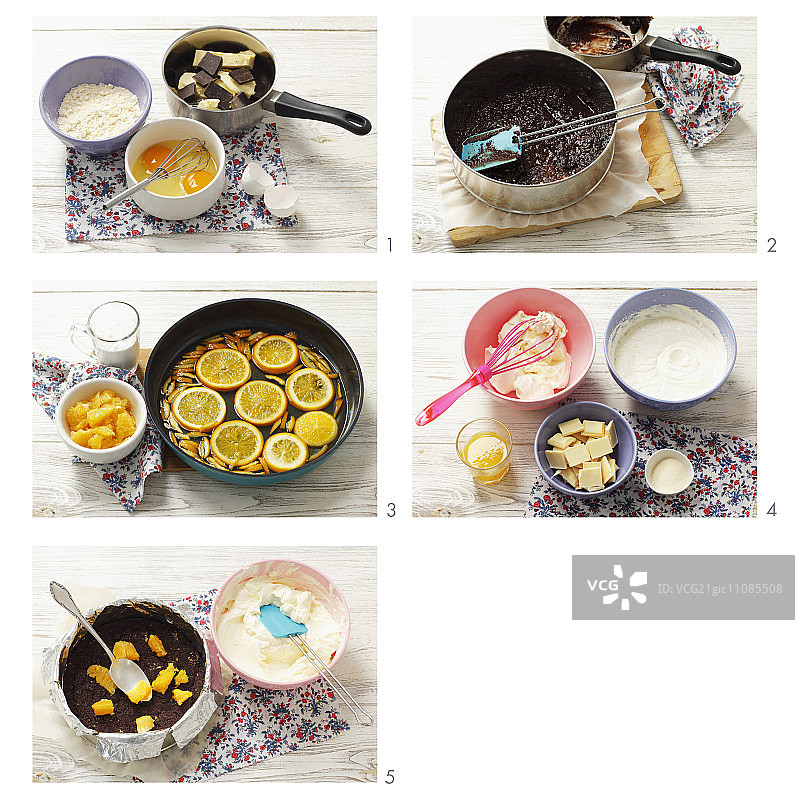 制作中的白巧克力慕斯和橙子挞图片素材