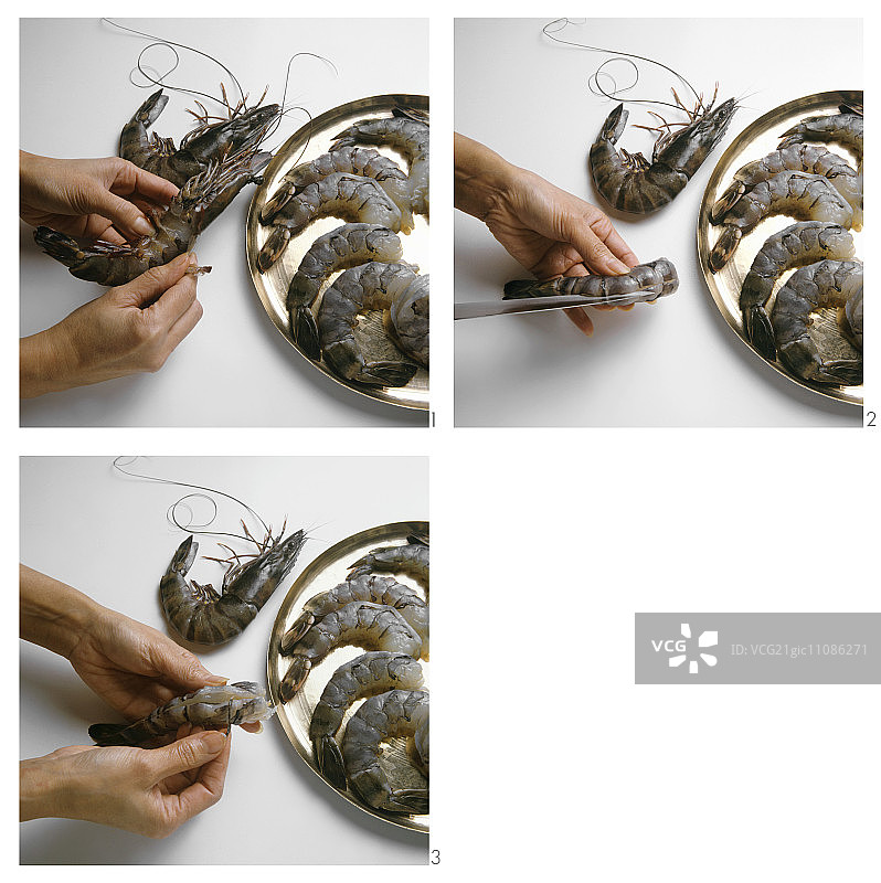 准备大虾（去除虾壳和肠线）图片素材