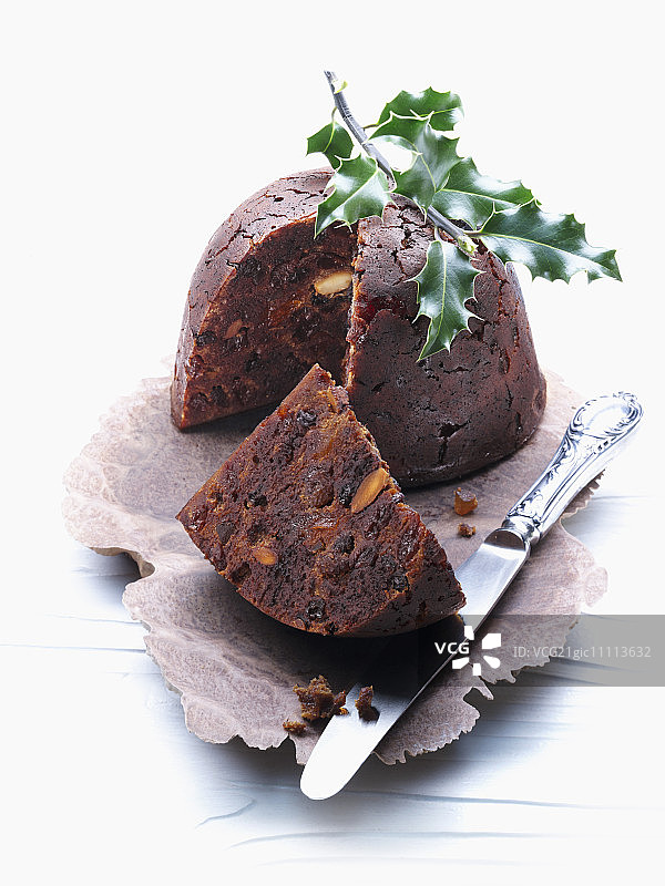 带冬青的圣诞布丁图片素材