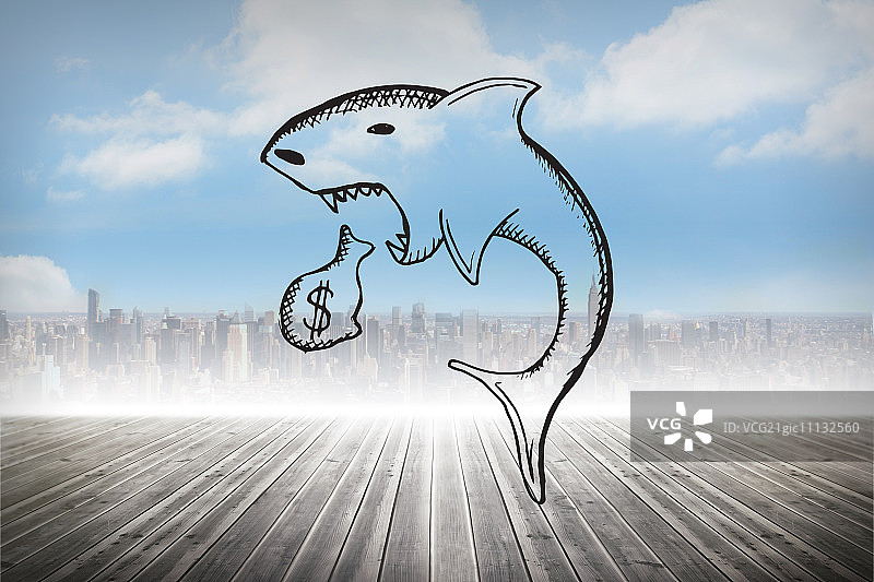 地平线上城市景观背景下的高利贷涂鸦图片素材