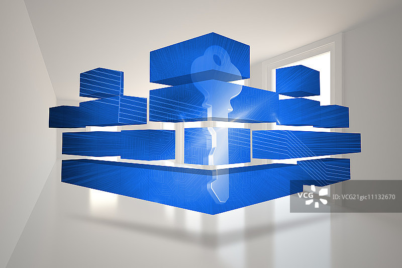 明亮大厅的抽象屏幕上的数字密钥图片素材