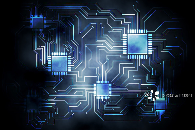 蓝色黑色背景上的电路板图形图片素材