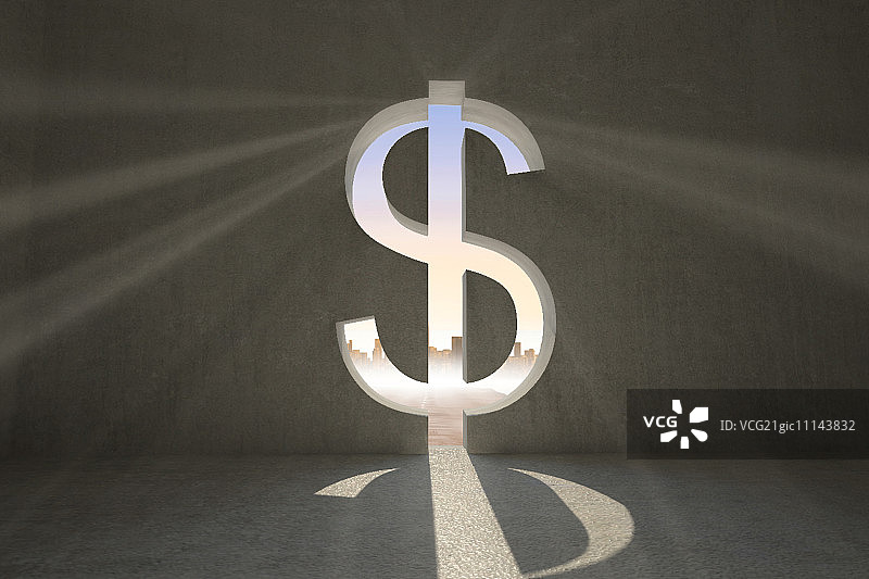 美元符号门，光线照入图片素材