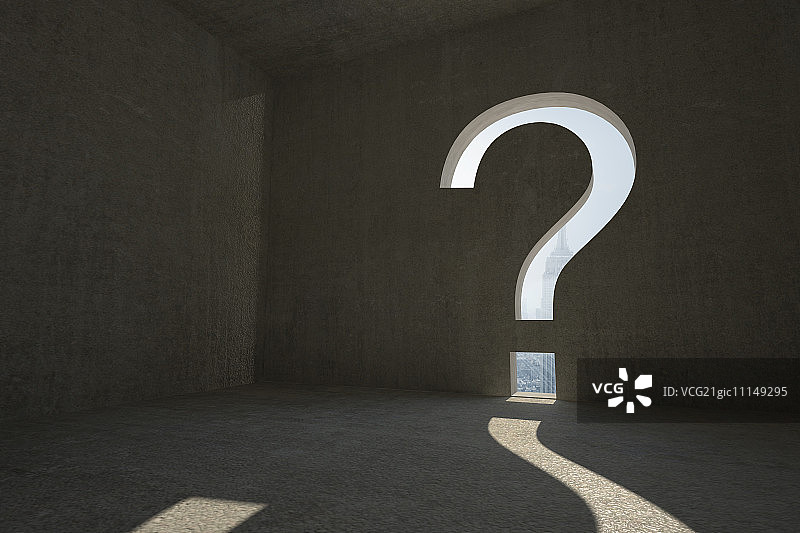 黑暗房间里的问号门图片素材