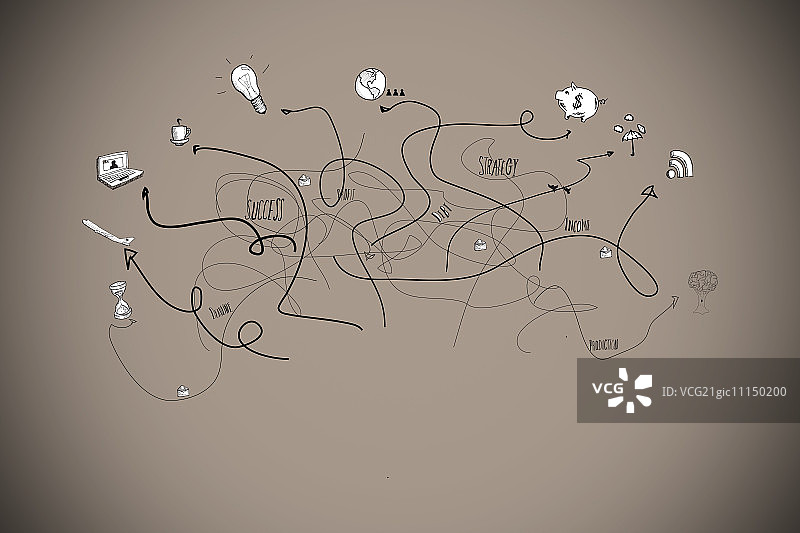 灰色背景上的箭头涂鸦头脑风暴图片素材
