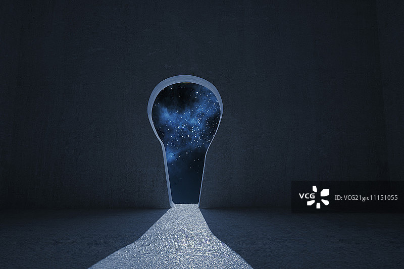 黑暗房间里有光照进的锁眼门图片素材