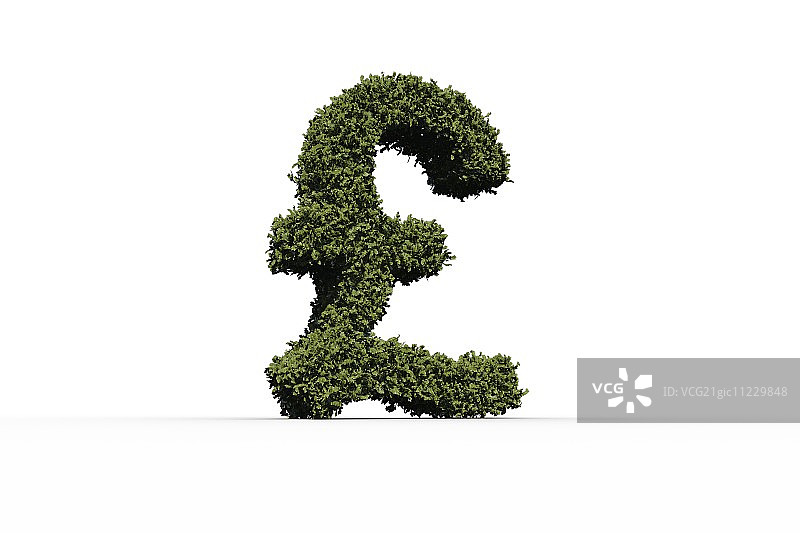 白色背景上树叶组成的英镑符号图片素材