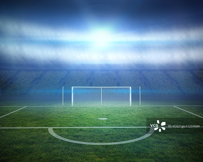数字生成的体育场内带球门柱的足球场图片素材