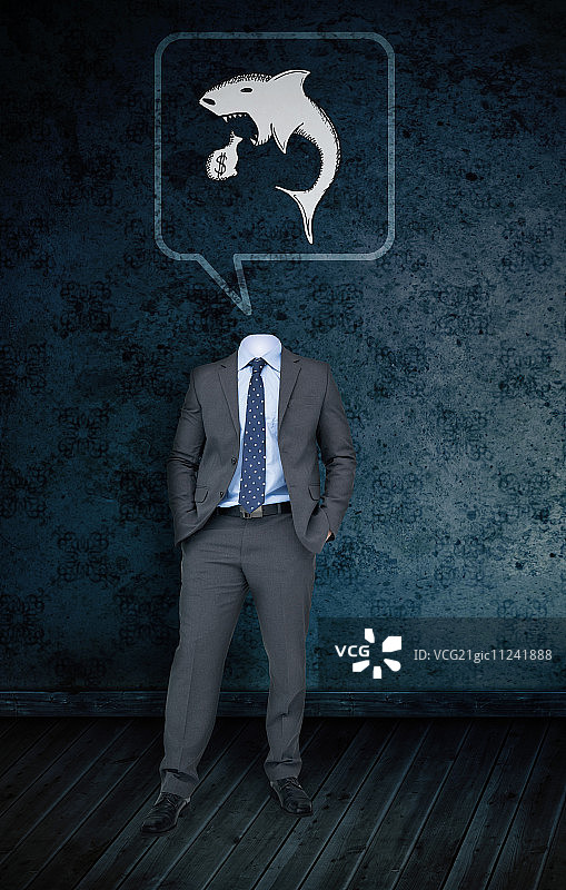 无头商人与高利贷者在黑暗房间里的合成图图片素材