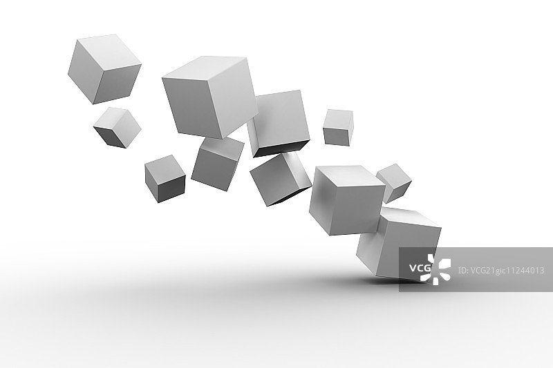 漂浮在白色背景上的灰色立方体数字图像图片素材