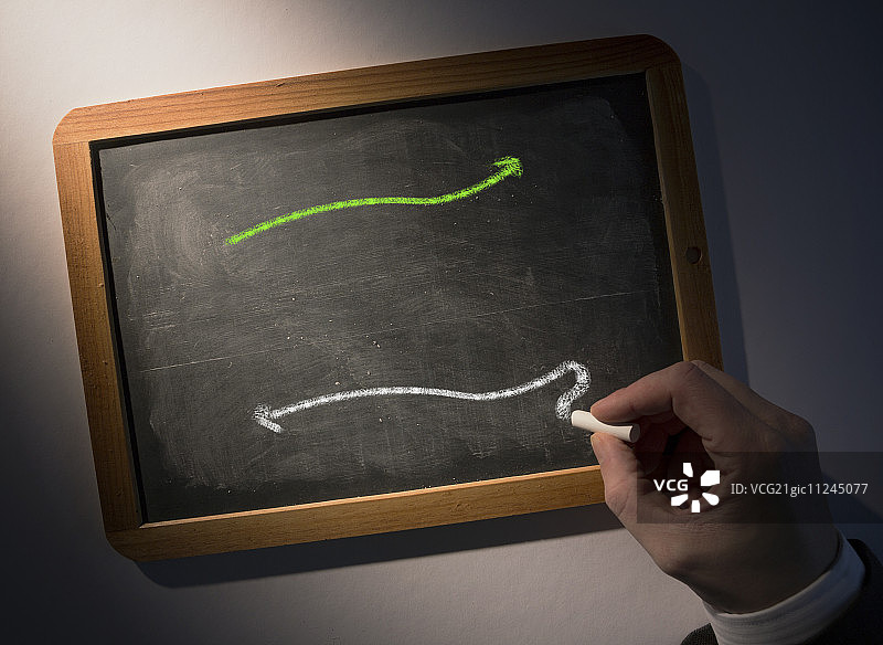 黑板上手绘的绿色和白色箭头图片素材