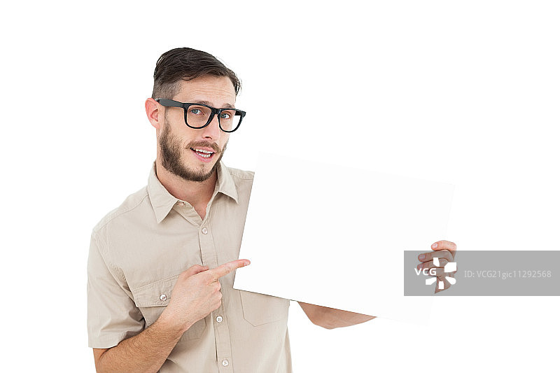 书呆子潮人指着白色背景上的海报图片素材