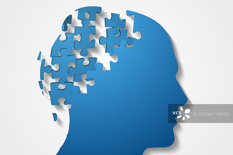 数字生成的带有缺失部分的蓝色拼图头部图片素材
