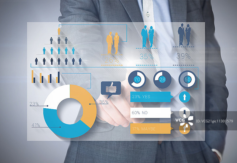 灰色西装商人指向灰色晕影合成图图片素材