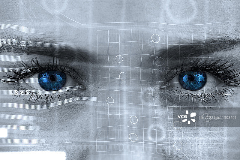 灰色面部蓝色眼睛与界面合成图像图片素材