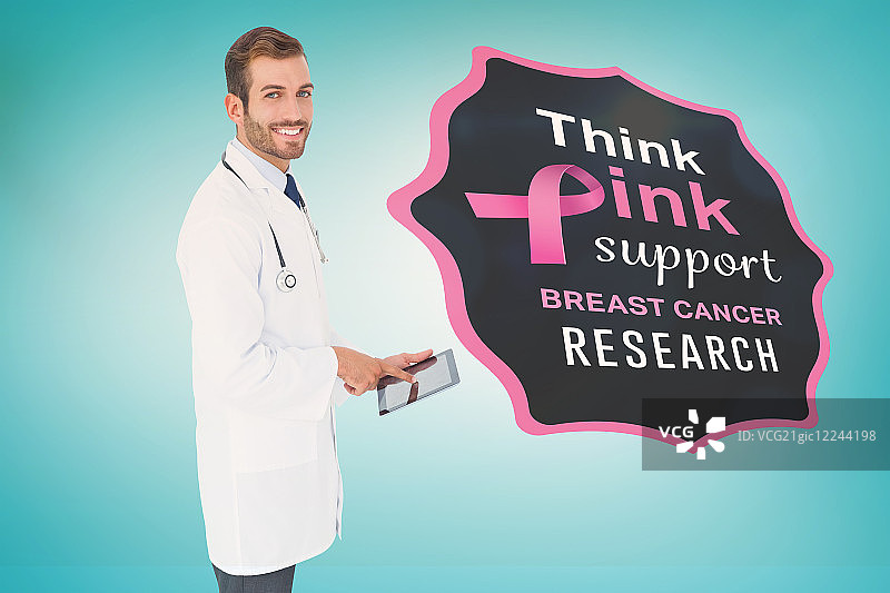 带有乳腺癌防治宣传信息的医生，用于宣传月图片素材