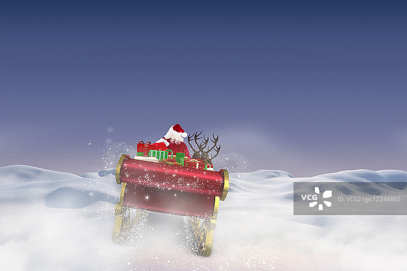 圣诞老人驾驶雪橇飞过雪景图片素材