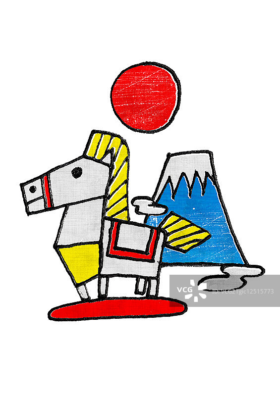 六十甲子生肖马和富士山图片素材