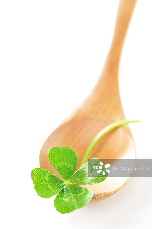 木勺上的四叶草图片素材