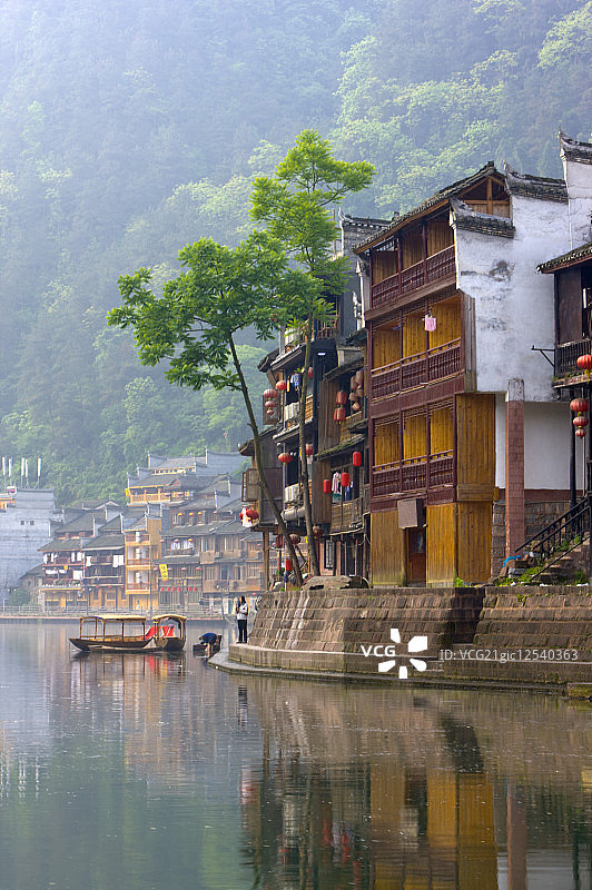 凤凰古镇,沱江,吊脚楼,凤凰县,湖南省,中国,亚洲,图片素材