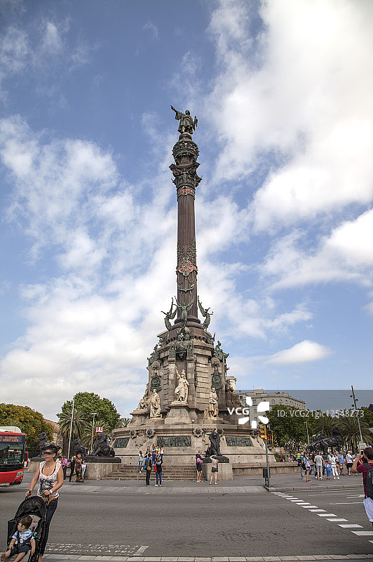 兰布拉大道,巴塞隆纳,西班牙,欧洲,哥伦布纪念碑,纪念碑,图片素材