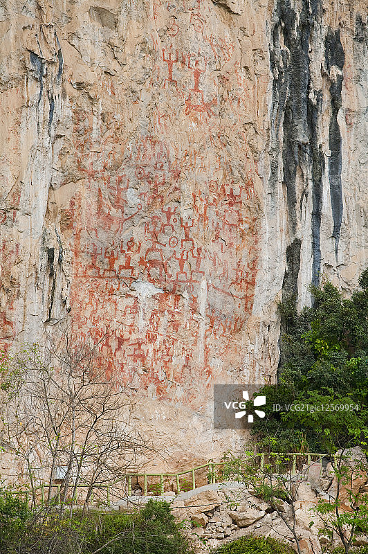 龙州左江,花山崖壁画,广西壮族自治区,中国,图片素材