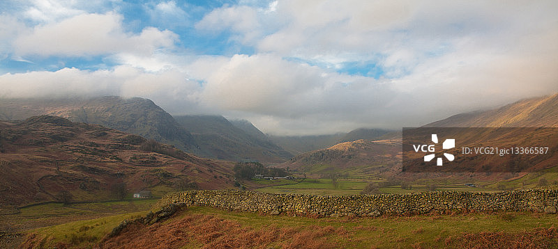英国坎布里亚郡肯特米尔的田野石墙图片素材